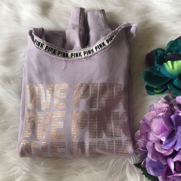 PINK Victoria's Secret Tops - 🤍🍄[ VS PINK ] Off the Shoulder "Love PINK" Metallic Logo Sweatshirt